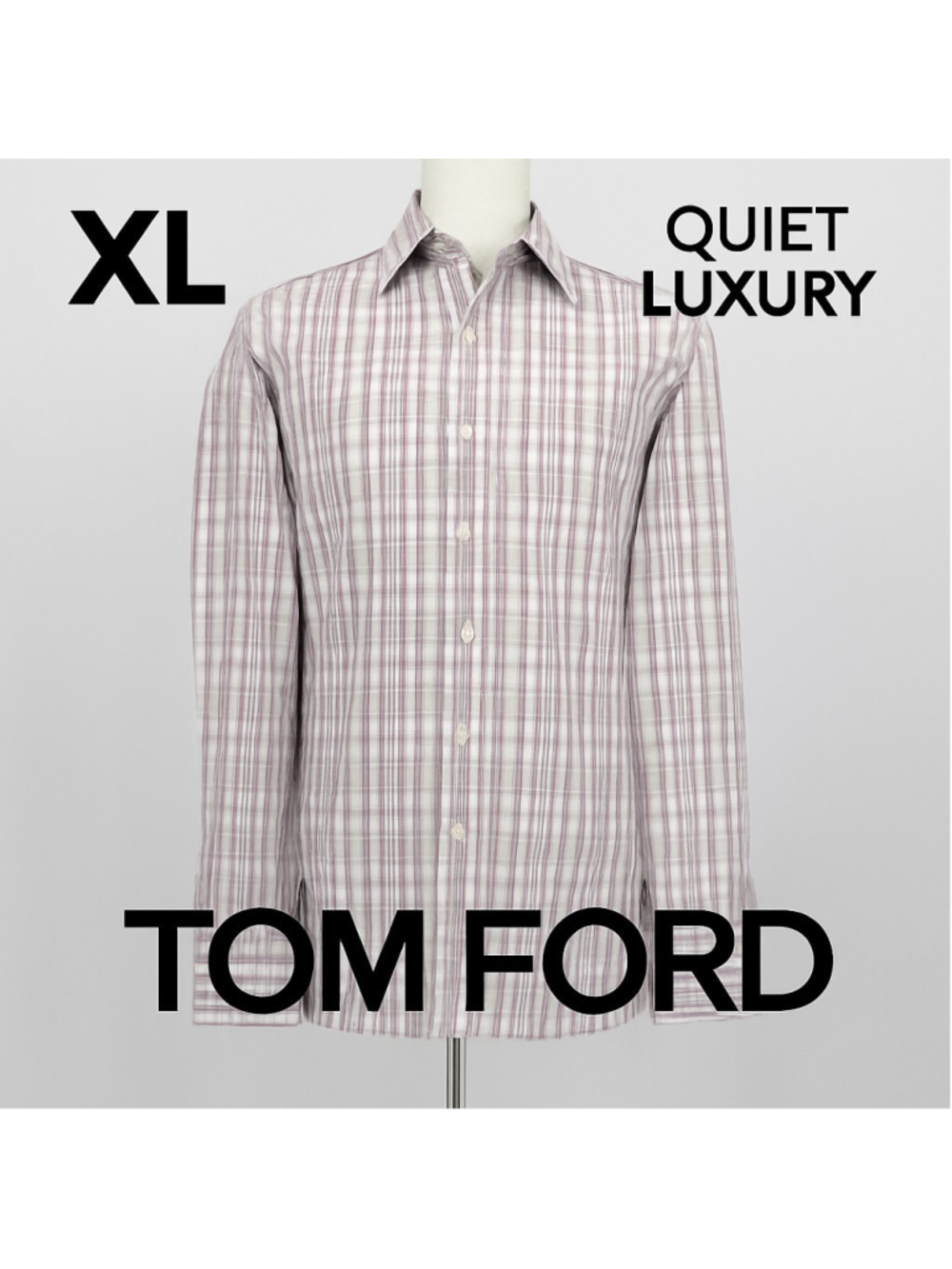 Tom Ford Plaid Dress Shirt 43/17 Mens XL Purple White Swiss Made Quiet Luxury